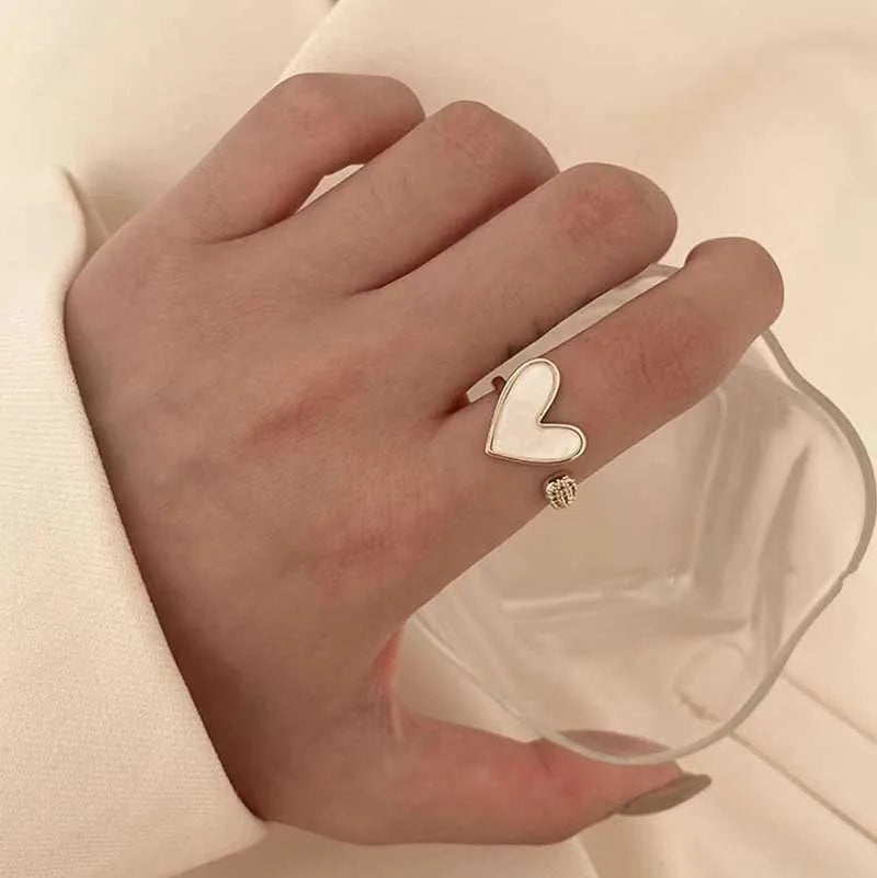 Bague Coeur blanc, bijou en acier inoxydable et en émail