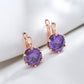 Boucles d'oreilles avec zircons ronds mauves, bijou en plaqué or rose