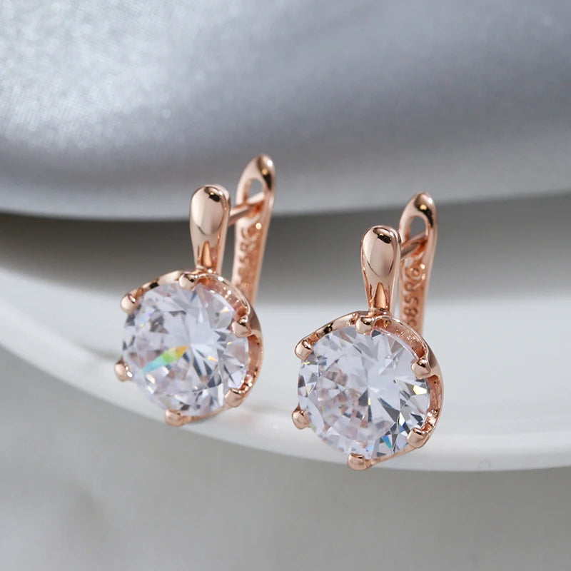 Boucles d'oreilles avec zircons ronds blancs, bijou en plaqué or rose