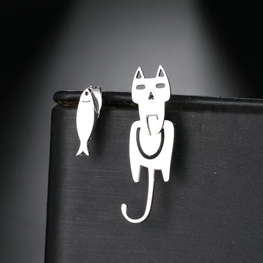 boucles d'oreilles chat et poisson