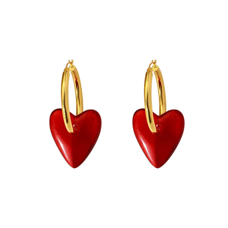 boucles d'oreilles avec gros coeurs rouges