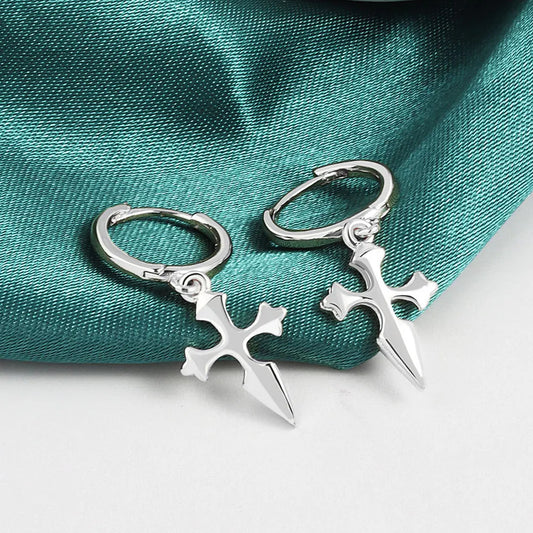 Boucles d'oreilles punk Croix, bijou en plaqué argent