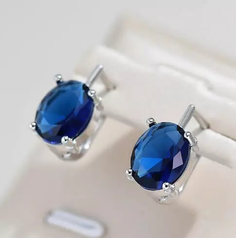 Boucles d'oreilles Cristal bleu, bijou plaqué argent