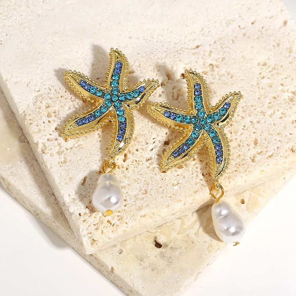 Boucles d'oreilles Étoiles de mer, bijou en plaqué or et en acrylique