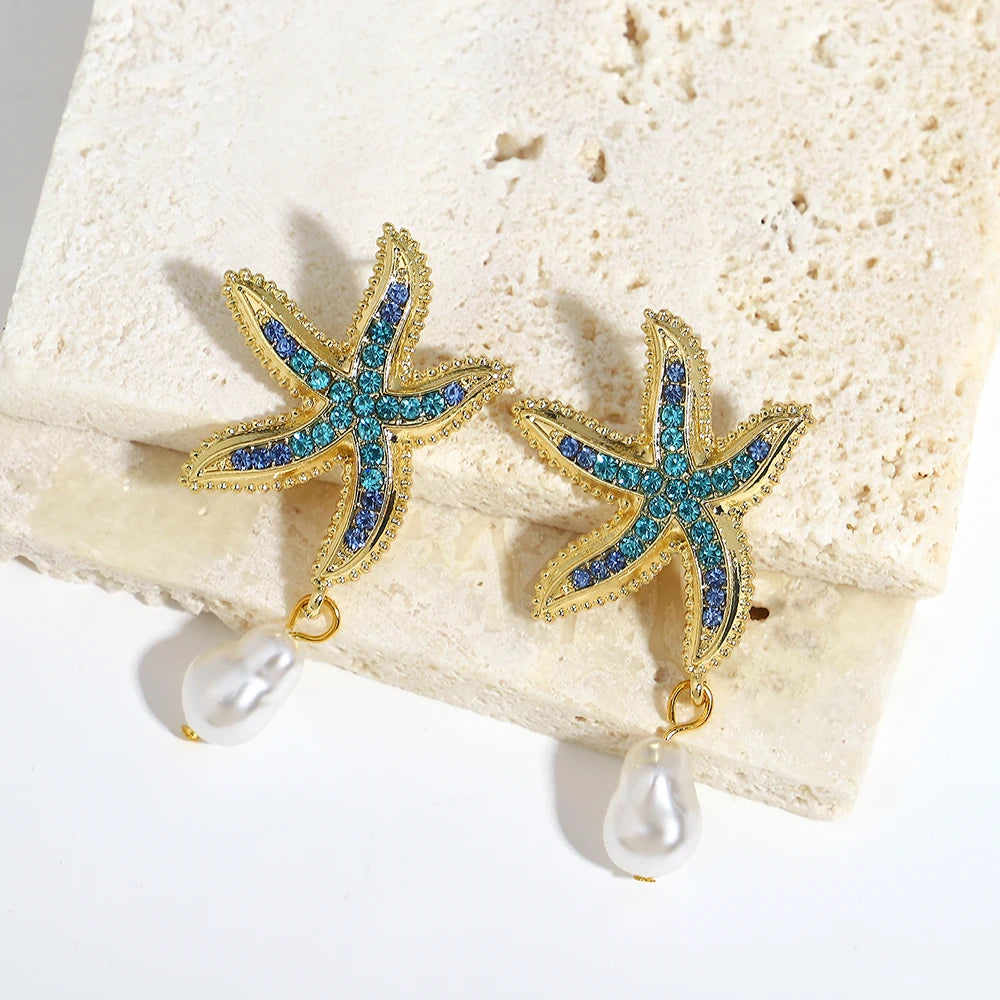 Boucles d'oreilles Étoiles de mer, bijou en plaqué or et en acrylique