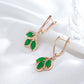 Boucles d'oreilles Feuilles avec zircons verts, bijou en plaqué or rose