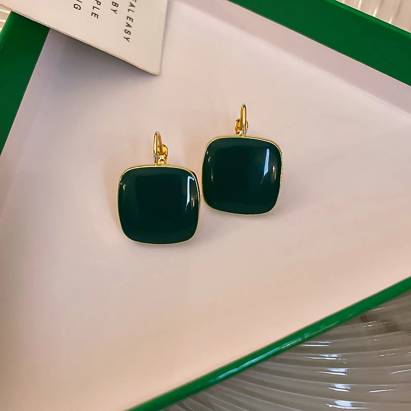 boucles d'oreilles carrées vert foncé