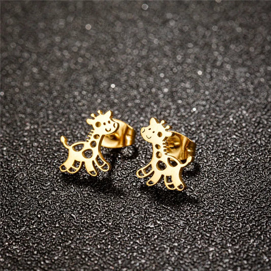 Boucles d'oreilles Girafes, bijou en acier inoxydable doré