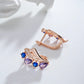 Boucles d'oreilles Zircons bleus et mauves, bijou en plaqué or rose