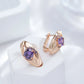 Boucles d'oreilles avec zircons mauves, bijou en plaqué or rose