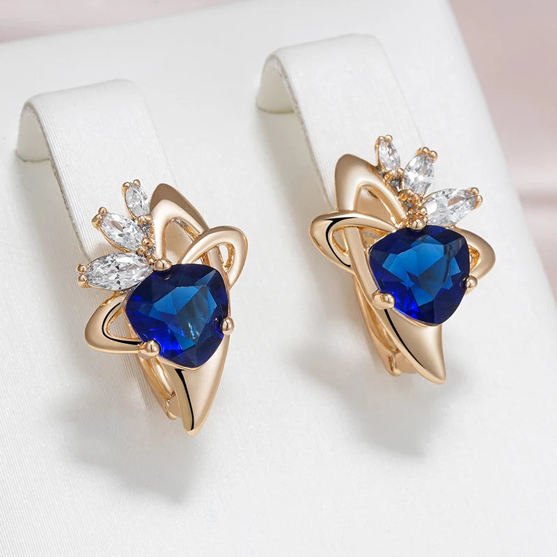 Boucles d'oreilles Zircons bleu saphir et zircons blancs