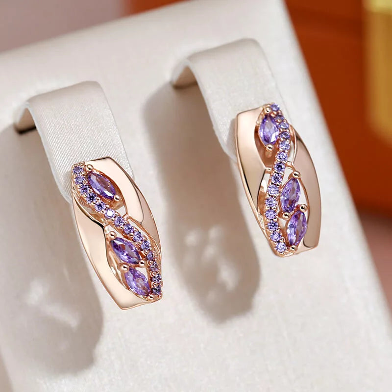 Boucles d'oreilles serties de zircons mauves, bijou en plaqué or rose