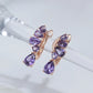 Boucles d'oreilles Zircons mauves design goutte, bijou en plaqué or rose