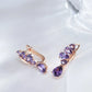 Boucles d'oreilles Zircons mauves design goutte, bijou en plaqué or rose