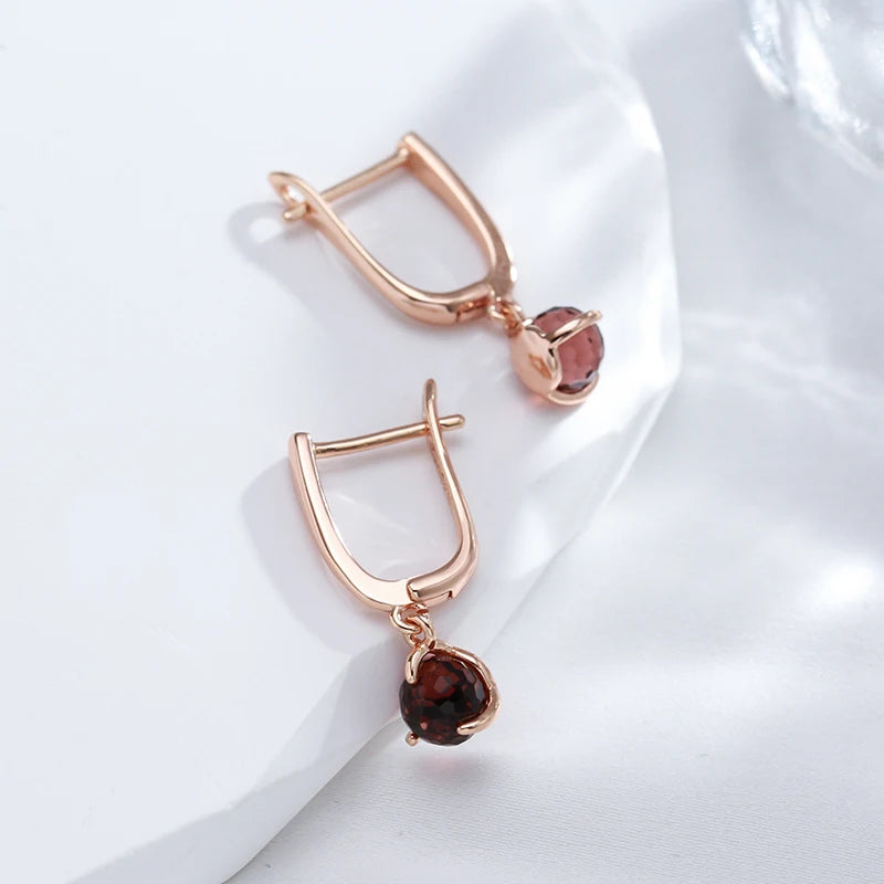 Boucles d'oreilles avec zircons ronds marrons, bijou en plaqué or rose