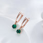 Boucles d'oreilles avec zircons ronds vert foncé, bijou en plaqué or rose