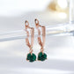 Boucles d'oreilles avec zircons ronds vert foncé, bijou en plaqué or rose