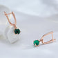 Boucles d'oreilles avec zircons ronds vert foncé, bijou en plaqué or rose