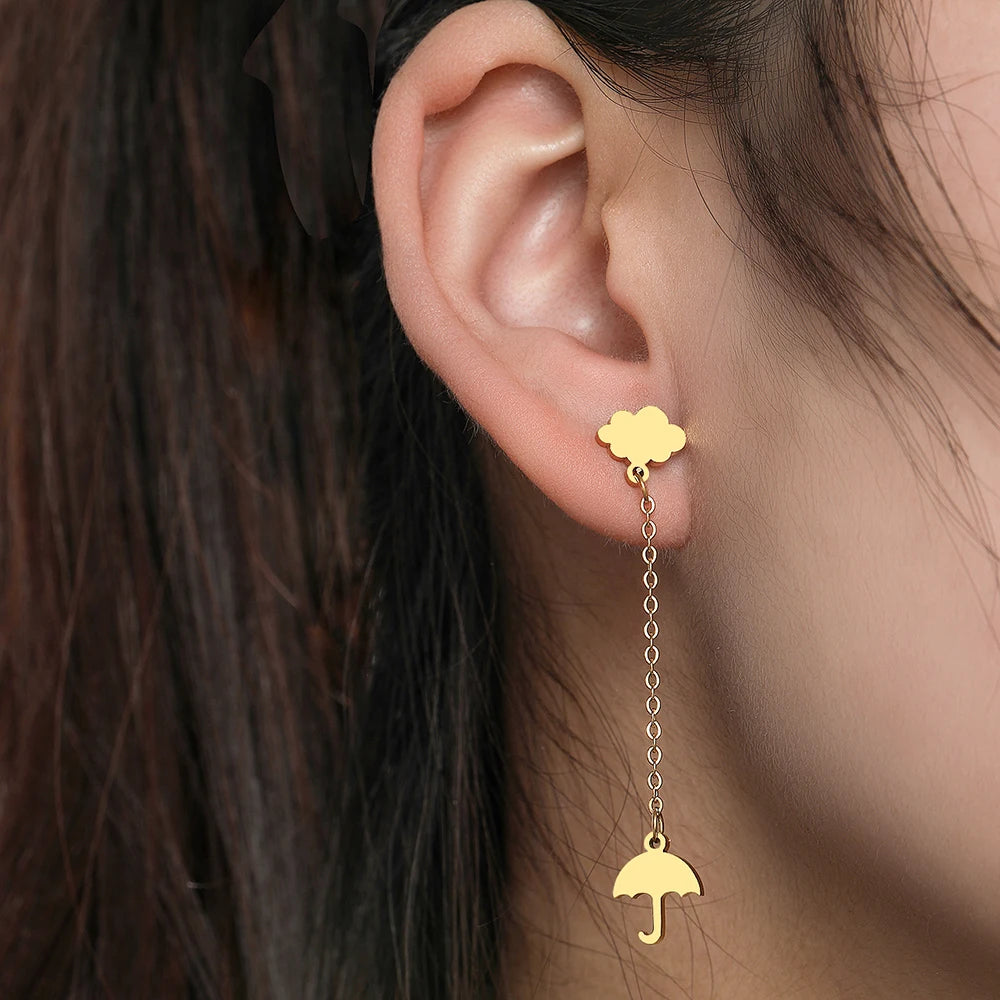 Boucles d'oreilles Parapluie, bijou en acier inoxydable doré