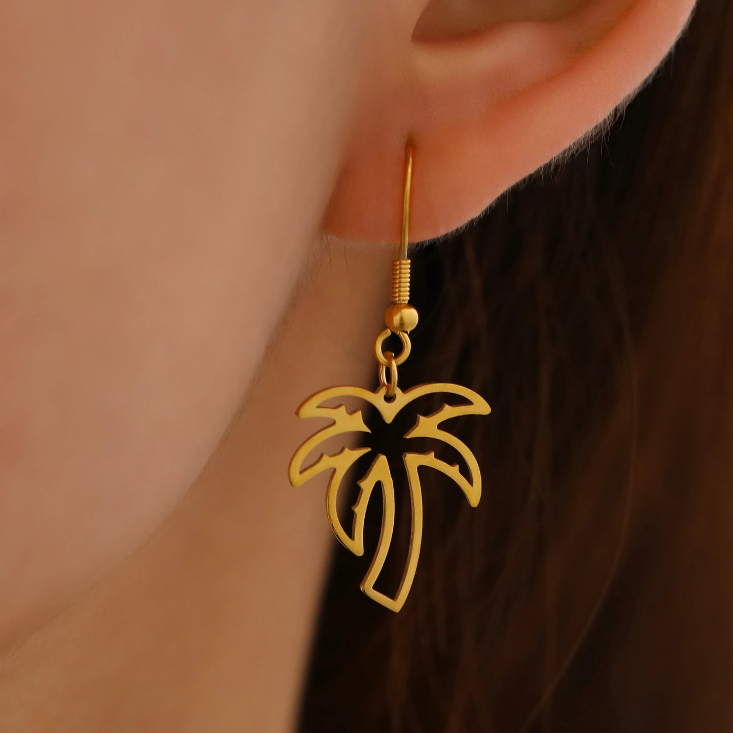 Boucles d'oreilles Palmiers, bijou en acier inoxydable doré