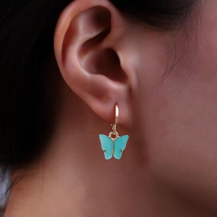 Boucles d'oreilles Papillons bleu clair, bijou en acier inoxydable et en acrylique