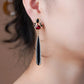 Boucles d'oreilles en agate noire et cristal rouge, bijou en plaqué or rose