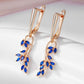 Boucles d'oreilles Fleurs bleues, bijou en plaqué or rose