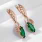 Boucles d'oreilles pendantes avec cristaux verts, bijou en plaqué or rose