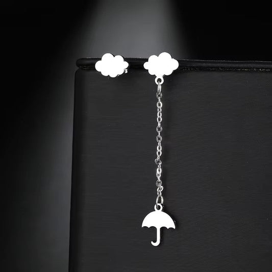 Boucles d'oreilles Parapluie, bijou en acier inoxydable argenté