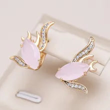 Boucles d'oreilles Poisson avec cristal rose et zircons blancs, bijou en plaqué or rose