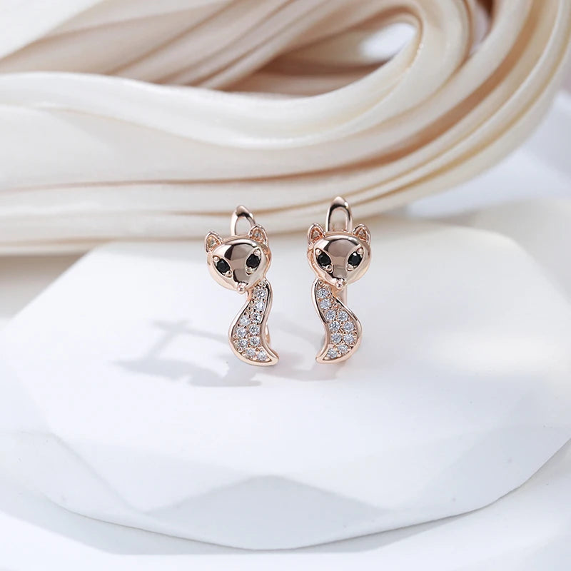 boucles d'oreilles renards avec zircons blancs et noirs