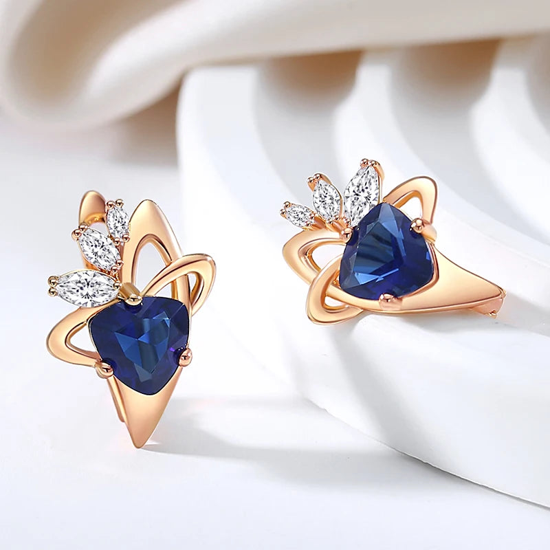 Boucles d'oreilles Zircons bleu saphir et zircons blancs