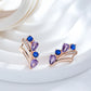 Boucles d'oreilles Zircons bleus et mauves, bijou en plaqué or rose