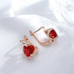 Boucles d'oreilles Zircons rouges, bijou en plaqué or rose