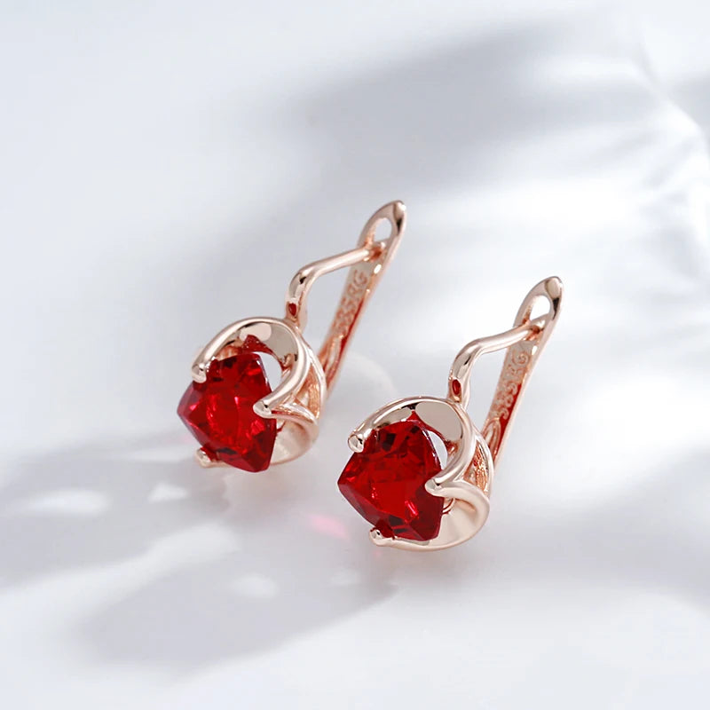 Boucles d'oreilles Zircons rouges, bijou en plaqué or rose