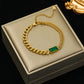 Bracelet avec cristal vert, bijou en acier inoxydable doré