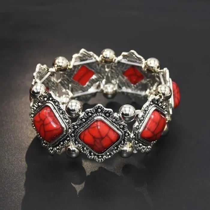 Bracelet bohème chic en pierres jaspe rouge, bijou en pierre naturelle