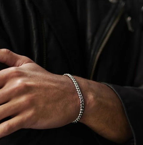 Bracelet pour hommes, maille cubaine, bijou en acier inoxydable argenté