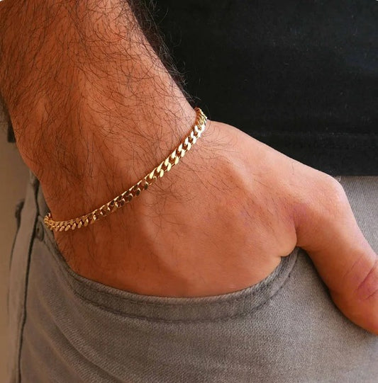 Bracelet pour hommes, maille cubaine, bijou en acier inoxydable doré