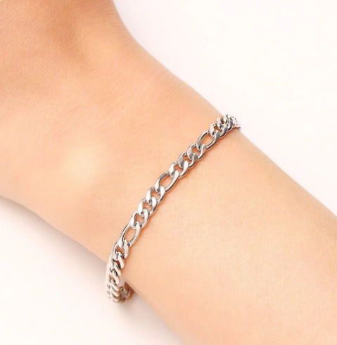 Bracelet maille figaro, bijou en acier inoxydable argenté