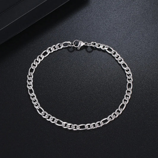 Bracelet pour hommes, maille figaro, bijou en acier inoxydable argenté