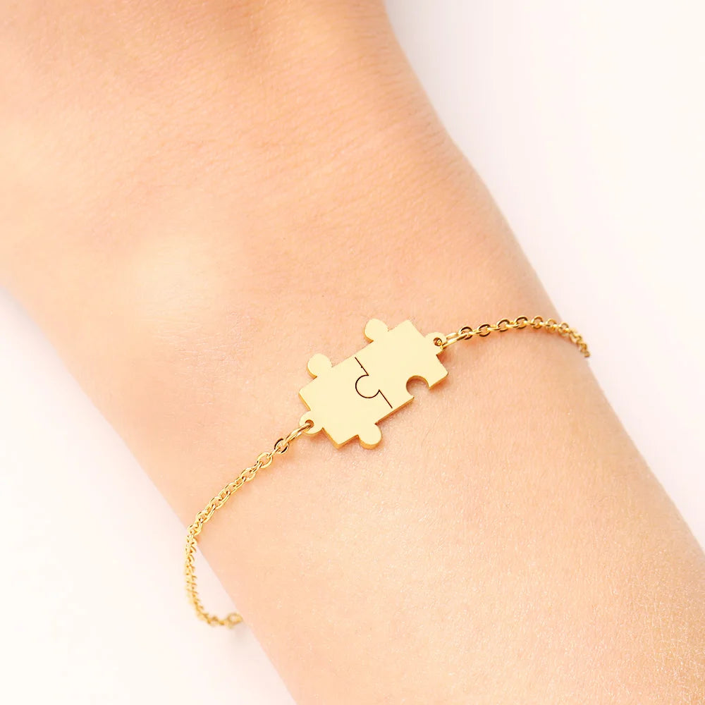 Bracelet Puzzle, bijou en acier inoxydable doré