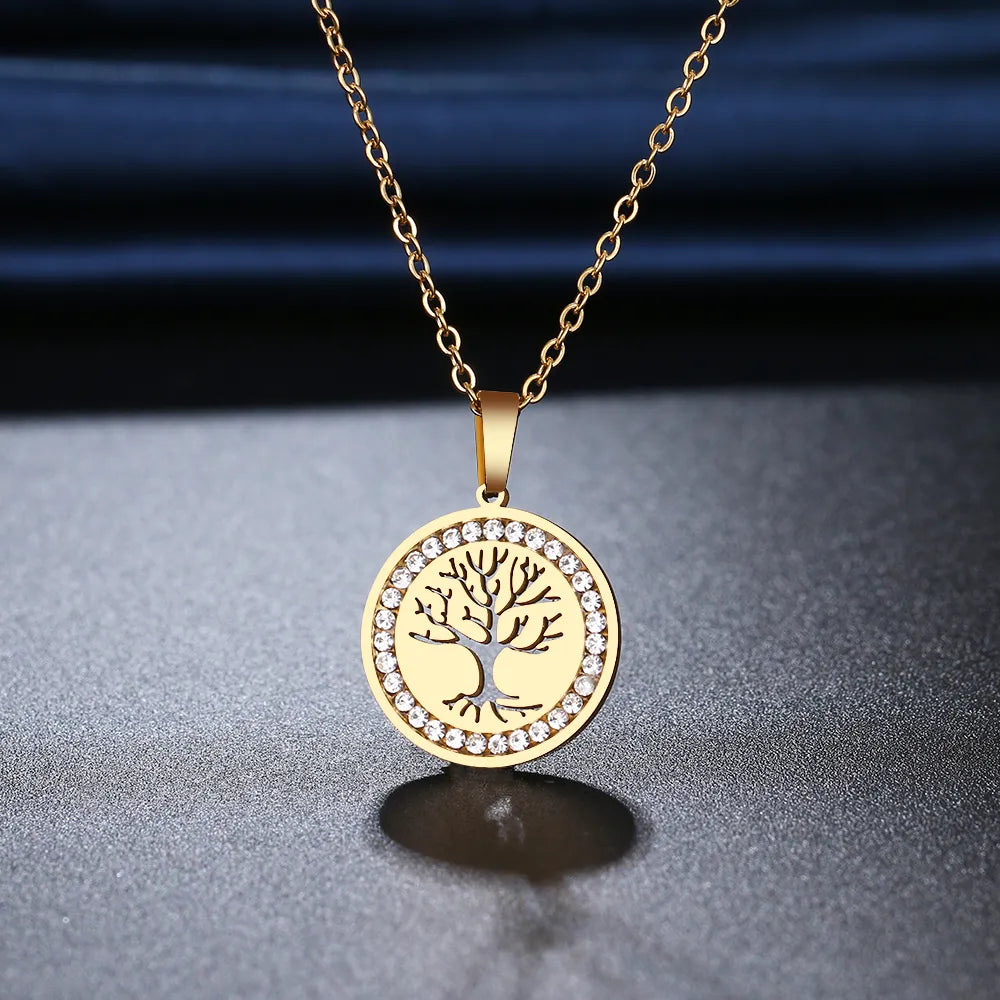 Collier arbre de vie avec zircons blancs, bijou en acier inoxydable