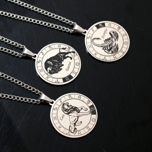 Collier Signe astrologique pour hommes, bijou en acier inoxydable argenté