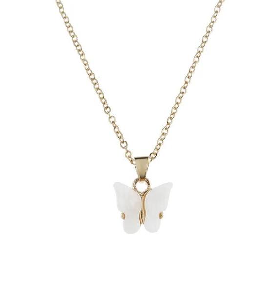 Collier Papillon blanc, bijou en acier inoxydable