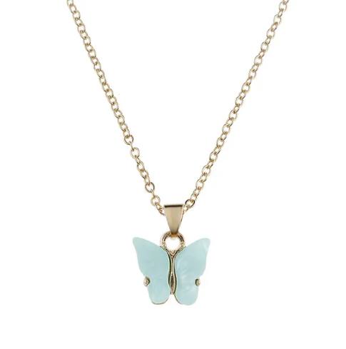 Collier Papillon bleu clair, bijou en acier inoxydable