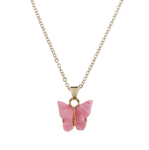 Collier Papillon rose foncé, bijou en acier inoxydable