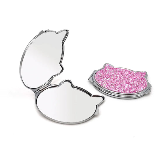 Petit miroir pliant double face, design tête de chat, rose