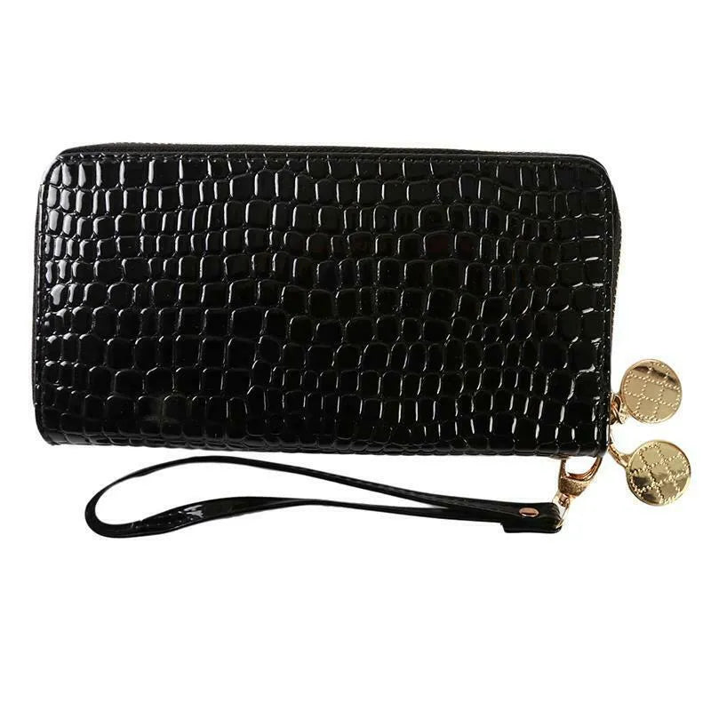 Portefeuille design crocodile, en simili-cuir noir