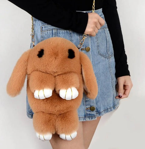 Sac-peluche lapin avec bandoulière, de couleur brun clair